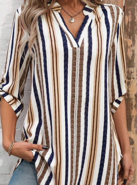 EMERY ROSE Women's Striped Rolled Sleeve Button Down Shirt