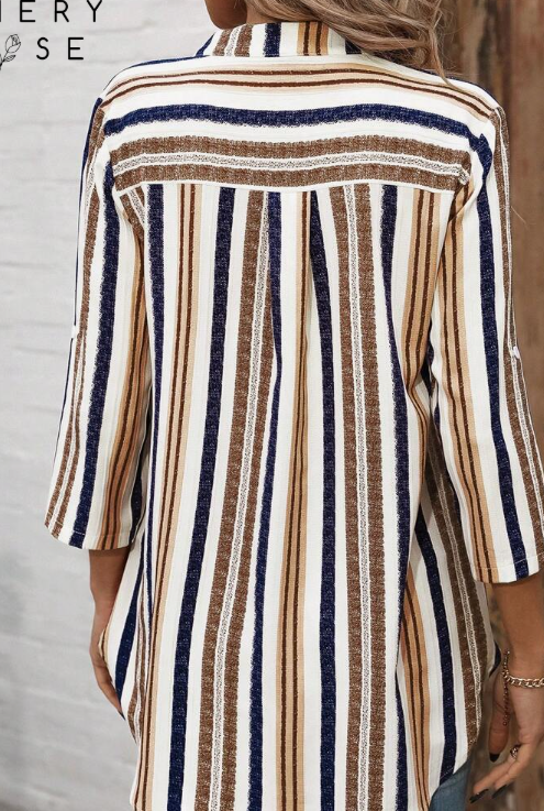 EMERY ROSE Women's Striped Rolled Sleeve Button Down Shirt