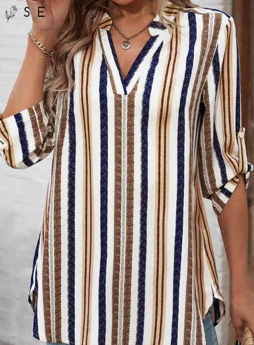 EMERY ROSE Women's Striped Rolled Sleeve Button Down Shirt