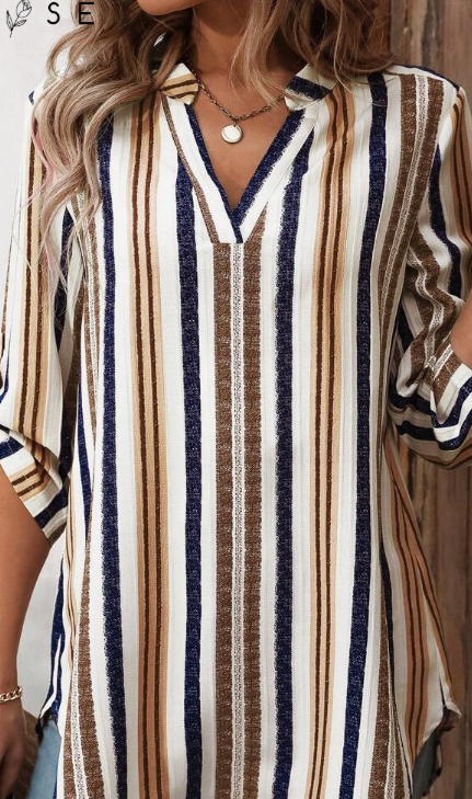 EMERY ROSE Women's Striped Rolled Sleeve Button Down Shirt